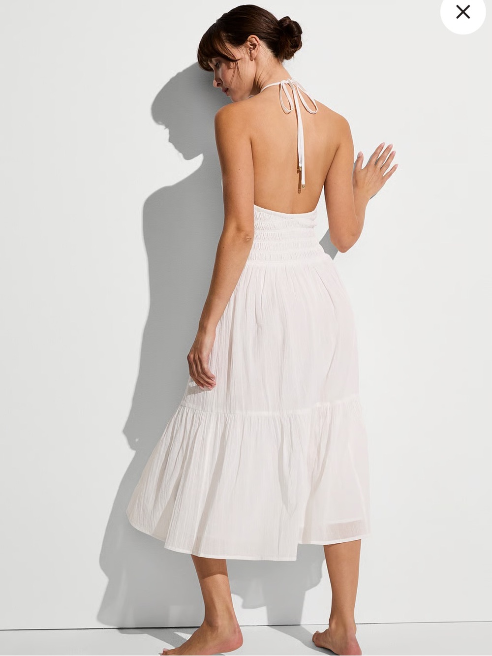Crinkle Gauze Halter Keyhole Tiered Maxi Dress from Gap White Size 8